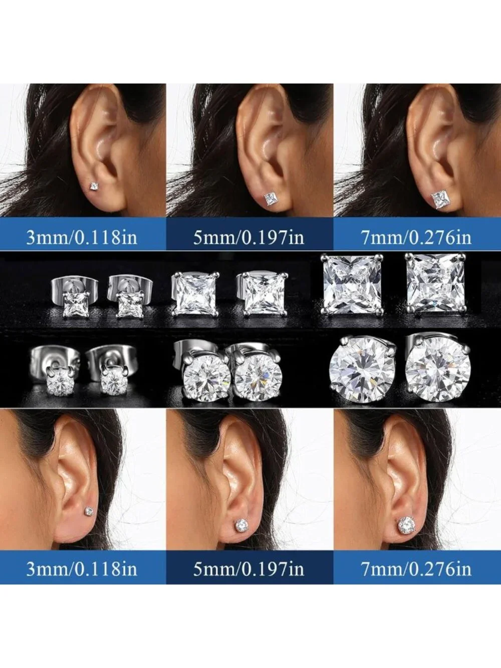 6 Pairs Stainless Steel Stud Earrings for Men & Women - Hypoallergenic Fashion